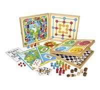 JEUJURA - Coffret Jeux de Sociétés Petits Chevaux, L’Oie, Dames - Jeu Enfant dès 3 Ans - Près de 80 Jeux - 4 Plateaux Différents et Pions en Bois - 2 à 6 Joueurs - Fabriqué en France - 8120