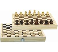 Jeujura Coffret Jeux de Dames et d'Echecs : Coffret réversible en Bois - pions de Dames et pièces d'échecs en Bois - l'arbre à Jouer - Jeu de Société - Âge Minimum : 3 Ans, Brun, Crème