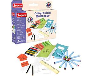 JEUJURA - Coffret Special Maitresse - Accessoires Tableau Enfant - 8979 | Kit Maîtresse - Jeu d'École avec Cahier, Crayons, Bons Points et Accessoires - Jeu d'Imitation Éducatif - Fabriqué en France