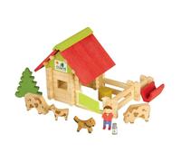 Jeujura - Ferme avec Animaux 70 Pièces - Jeu de Construction 5 Ans - 8051 | Personnage et animaux inclus - Valisette de rangement - Jeu en bois enfant - Imagination - Fabriqué en France