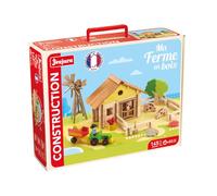 JeuJura Jeu de construction Ma ferme en bois – 145 pièces, valise de transport & tapis – Dès 5 ans