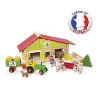 Jeujura Ferme en bois avec tracteur et animaux 140 pièces Bleu multicolore