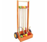 Jeujura - 8602- Jeux de Société-Jeu de Croquet en Bois - 4 Joueurs - Chariot en Bois