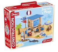 Journée à la Plage 120 Pièces - JEUJURA - Jeu de Construction en Bois Naturel, Tapis et Accessoires Inclus, 32x27x11 cm