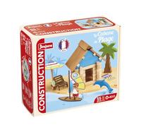 JeuJura Jeu de construction La Cabane de Plage 55 pièces, bois naturel, tapis et accessoires inclus