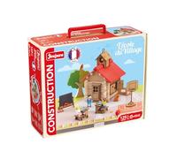 JeuJura - Jeu de construction L'École du Village - 125 pièces en bois, valise+tapis - 5+ ans