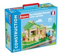 JeuJura Jeu de construction Ma Première Maison avec Voiture - 80 pièces - Valise carton - 3 ans