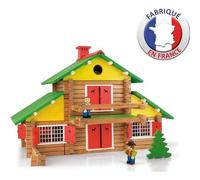 Jeujura Mon Chalet en Bois 240 pièces JEUJURA Marron et Vert, coffret de construction en bois pour enfants dès 5 ans avec tapis de jeu