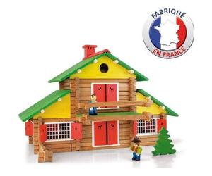 Jeujura Mon Chalet en Bois 240 pièces JEUJURA Marron et Vert, coffret de construction en bois pour enfants dès 5 ans avec tapis de jeu