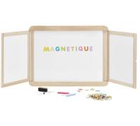 Tableau mural triptyque magnétique - JEUJURA - Ardoise centrale magnétique, 2 volets face blanche et crai