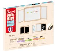 Tableau mural triptyque magnétique - JEUJURA - Ardoise centrale magnétique, 2 volets face blanche et crai