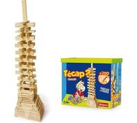 Jeujura Tecap Classic Set de construction en bois 200 pièces JEUJURA Bleu, jeu d'équilibre et tours pour enfants dès 4 ans, baril en carton