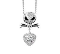 Jeulia 2,5 carats collier cauchemar en argent sterling 925 Jack et Sally crâne pendentif collier coeur collier pour femmes adolescentes Birde romantique bijoux cadeau pour elle (silver)