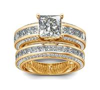 Jeulia 2,85 carats en argent sterling coupe princesse ensemble de mariée bagues de fiançailles de mariage avec zircone cubique pour femme avec boîte-cadeau de bijoux (57(18.1))