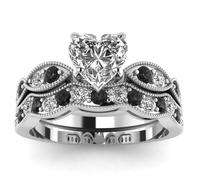 Jeulia 2 Pièces Milgrain Argent Sterling Ensemble De Bagues 3 Carats Bague De Fiançailles Femmes Filles Bagues D'Éternité Alliances Avec Coupe pour L'anniversaire Saint Valentin (Noir, 50(15.7))