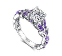 Jeulia 4,3 carats personnalisé bagues papillon en argent sterling pour les femmes violet améthyste mariée coupe ronde mariage fiançailles éternité promesse bague ensemble (52（16.5）)