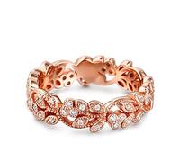 Jeulia Argent Sterling Bague de Fiançailles Fleur et feuille ciselées Unique en son genre Zirconia Cubique Femme Promesse Engagement Bague de Mariage Bijoux Cadeau (or rose, 62(19.8))