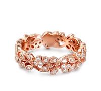 Jeulia Argent Sterling Bague de Fiançailles Fleur et feuille ciselées Unique en son genre Zirconia Cubique Femme Promesse Engagement Bague de Mariage Bijoux Cadeau (or rose, 52(16.5))