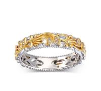 Jeulia Argent Sterling Bague pour Homme Femme Deux Tons Sculpté de Fleurs et Feuilles Unique Bague de Fiançailles Zirconia Cubique Couple Alliance Elle mariée Engagement Bijoux Cadeau