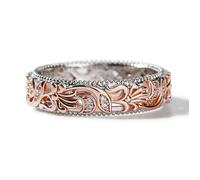 Jeulia Argent Sterling Bague pour Homme Femme Deux Tons Sculpté de Fleurs et Feuilles Unique Bague de Fiançailles Zirconia Cubique Couple Alliance Elle mariée Engagement Bijoux Cadeau (61（19.4）)