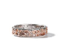 Jeulia Argent Sterling Bague pour Homme Femme Deux Tons Sculpté de Fleurs et Feuilles Unique Bague de Fiançailles Zirconia Cubique Couple Alliance Elle mariée Engagement Bijoux Cadeau (66(21.0))