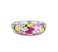 Jeulia Bague Alliance pour femmes Multicolore Émail en Argent Sterling 0.22 ct Ronde Diamant Bague de Fiançailles Promesse Bijoux Cadeau pour Elle Filles (58（18.5）, Charmante fleur)