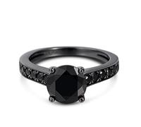 Jeulia Bague Classique Noire en Argent 925 pour Femmes, Filles, Hommes, Bague D'Éternité D'anniversaire Avec Boîte à Bijoux, Bague de Fiançailles (Coupe ronde, 56(17.7))