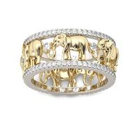 Jeulia Bague de Mariage Éléphant 1,5 Carat pour Femme Homme Plaqué Or 18 Carats Ensemble Bagues de Fiançailles Bicolores Rondes Avec Zircone Cubique Anniversaire Promise Cadeau Eléphant 62(19.8)