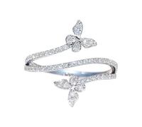 Jeulia Bague en argent 925 pour femmes et filles, bague de contournement au design papillon avec bague de fiançailles ronde, bagues d'éternité, bagues de mariage (Argent, 59(19))