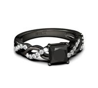 Jeulia Bague en Argent Sterling 925 Noire pour Femmes Hommes Bague D'Éternité Avec Pierres Latérales Bague de Fiançailles Alliances pour Saint Valentin (Taille princesse torsadée, 64(20.6))