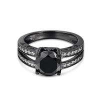 Jeulia Bague en Argent Sterling 925 Noire pour Femmes Hommes Bague D'Éternité Avec Pierres Latérales Bague de Fiançailles Alliances pour Saint Valentin (Taille ronde fendue, 51(16.1))