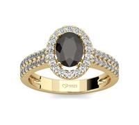 Jeulia Bague en Or Jaune 925 Sterling Halo Cristal de Zircone 2 Carats - D'Éternité À Coupe Ovale pour Femme - Fiançailles, Anniversaire et Saint Valentin