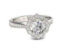 Jeulia Bague Femme Argent 925 Fleur avec Zircone Taille Ronde Bague Anniversaire Eternité Bague de Fiançailles avec Boîte à Bijoux pour Noël, Saint Valentin (Argent, 62(19.8))