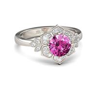 Jeulia Bague Femme Argent 925 Fleur avec Zircone Taille Ronde Bague Anniversaire Eternité Bague de Fiançailles avec Boîte à Bijoux pour Noël, Saint Valentin (Rose Fantaisie, 56(17.7))