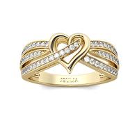 Jeulia Bagues de Fiançailles en Argent Sterling Bicolore Bagues avec Motif Coeur Ton Or et Coupe Ronde pour Femmes Anniversaire Mariage Engagement (54)