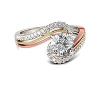 Jeulia Bagues en Argent Sterling 925 pour Femmes Tri-Tone Bypass Coupe Ronde Bague de Fiançailles Anniversaire avec Boîte à Bijoux (Or rose, 61(19.4))