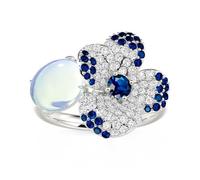 Jeulia Bagues pour femmes, bague fleur en pierre de lune et zircone, bague fleur en argent pour femme, anniversaire, Saint-Valentin (Argent, 57(18.1))