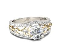 Jeulia Bagues rondes en argent sterling pour femme bagues de fiançailles bicolores avec boîte à bijoux pour femme, petite amie, anniversaire de mariage, Saint-Valentin (Argent, Or Jaune, 58(18.5))