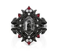 Jeulia Ensemble de bagues gothiques noires pour femme, bague empilable en quartz rutile et zircone, style gothique avec épines (Noir, 58(18.5))