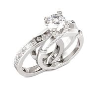 Jeulia Femme Bagues Ensemble en Argent Sterling Solitaire Anneau Plaqué Or Rose 18k Bagues Interchangeable pour Anniversaire Mariage Engagement (Silver, 61)