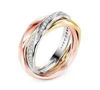 Jeulia Triple bagues pour femme, or rose, trois tons empilés, en acier inoxydable et argent sterling, bagues de mariage russes pour homme, taille 49 à 7, avec coffret cadeau, Argent sterling, Zircone
