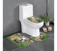 Jeune Bouledogue Tapis Bain 3Pcs, Housse De Couvercle De Toilette Absorbant Housse D'Abattant pour Douche Intérieur