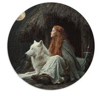 Jeune Écossaise, Loup Arctique Blanc et épée médiévale Puzzles pour Adultes 1000pcs (67.5x67.5cm),Jeux De Défi
