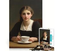 Jeune Femme avec Une Tasse de thé Puzzle de 1000 pièces Jeu de réflexion Amusant Pièces précises et sans Couture Passe-Temps Fascinant pour Les Moments de détente (38x52cm)