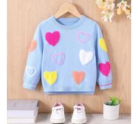 Jeune fille 2024 Automne/Hiver Nouveau style mignon Style européen et américain Chemise de base à col rond, Pullover tricoté en fourrure de vison en forme de cœur 6Y,7Y,4Y,5YGéométrique,CœurLaine peig