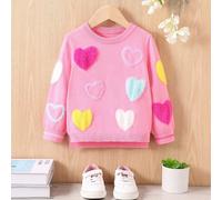 Jeune fille 2024 Automne-Hiver Pull à col rond façon cachemire doux au style européen adorable avec motifs de cœur 6Y,7Y,4Y,5YGéométrique,CœurLaine peignée