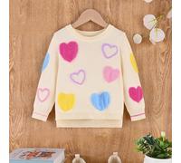 Jeune fille 2024 Nouvelle base automne et hiver mignonne et de style européen, col rond, pull en maille pelucheuse en forme de cœur 6Y,7Y,4Y,5YGéométrique,CœurLaine peignée