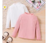 Jeune fille Achat le moins cher 1 acheté 1 gratuit 2 pièces/set Haut basique tout-aller à col montant avec bordure vague, manches longues, couleur unie 2 pièces/set, automne et hiver, idéal pour le ca