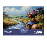 Jeune Fille Africaine Portant Une calebasse jusqu'à la rivière pour Chercher de l'eau 52x38cm/1000pcs Puzzles Adaptés Aux Adultes Et Aux Personnes Âgées De 14 Ans Et Plus