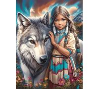 Jeune Fille amérindienne avec Loup dans Une forêt Magique Puzzles 500 Pièces pour Adultes Educa Qualité Supérieure Jeu De Réflexion Famille Vision Relaxation Artistique 500 PCS